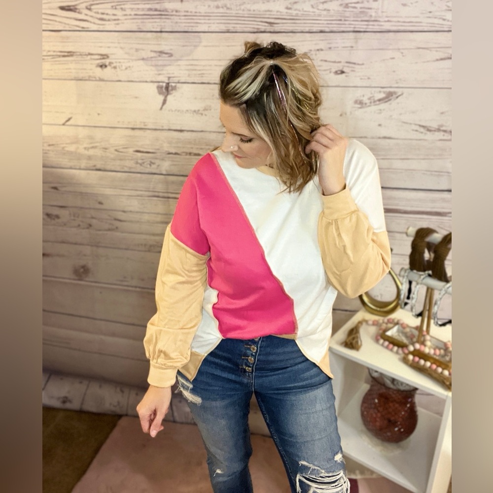 NWT! Colorblock Pink and Tan Top